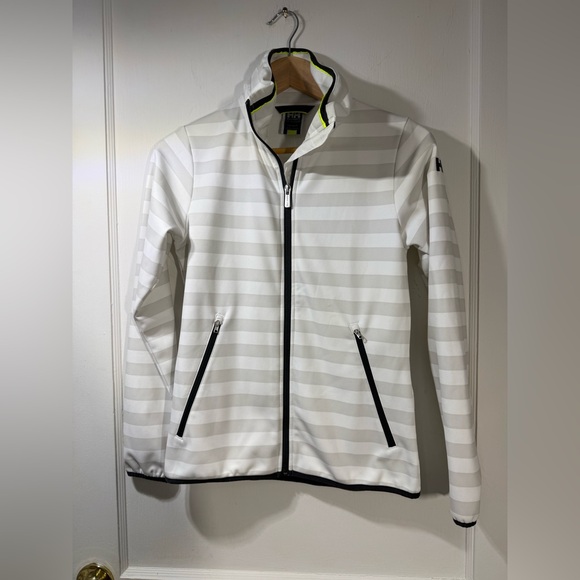 Helly Hansen Women's White and Gray Striped Fleece Jacket